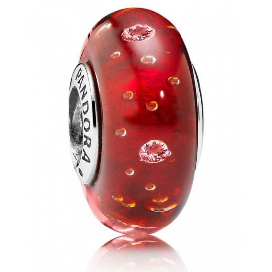 Pandora Charm-Silver Red Fizzle Murano Glass Jewelry