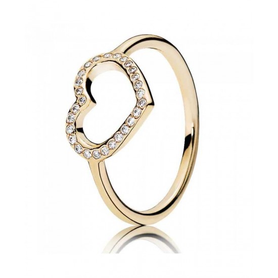 Pandora Ring-14ct Gold Cubic Zirconia Open Heart Jewelry