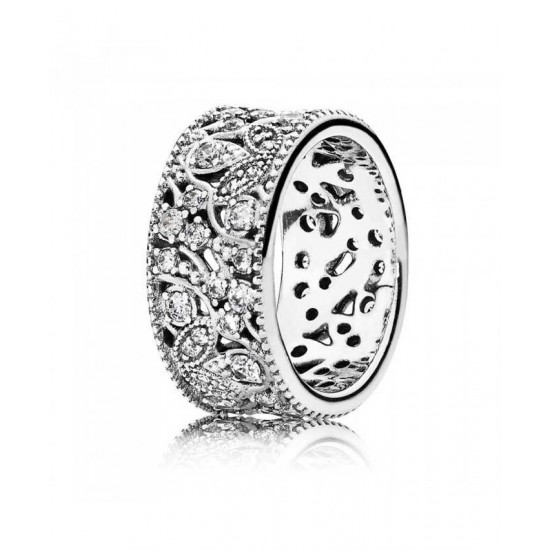Pandora Ring-Silver Cubic Zirconia Leaves Band