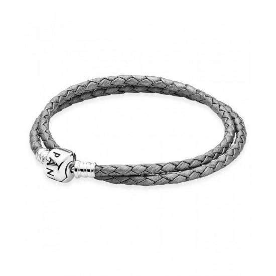 Pandora Bracelet-Silver Grey Double Leather