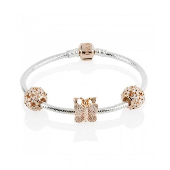 Pandora Bracelet-Rose Sparkling Butterfly Complete