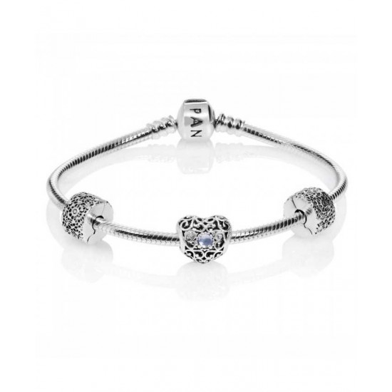 Pandora Bracelet-March Birthstone Complete