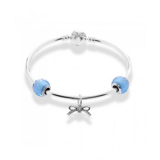 Pandora Bracelet-Sky Blue Bow Complete Bangle