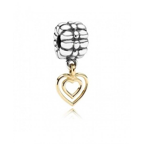 Pandora Charm-Silver 14ct Gold Dangling Heart
