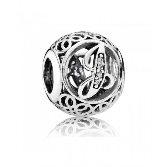 Pandora Charm-Silver Cubic Zirconia Vintage J Swirl