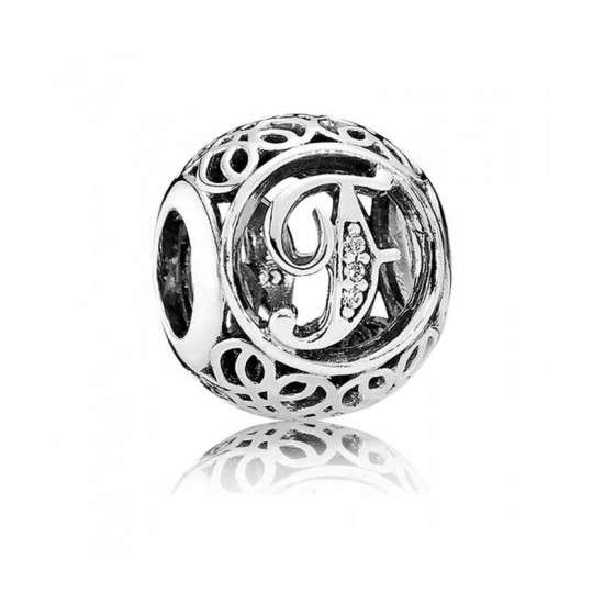 Pandora Charm-Silver Cubic Zirconia Vintage F Swirl