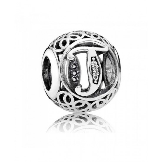 Pandora Charm-Silver Cubic Zirconia Vintage T Swirl