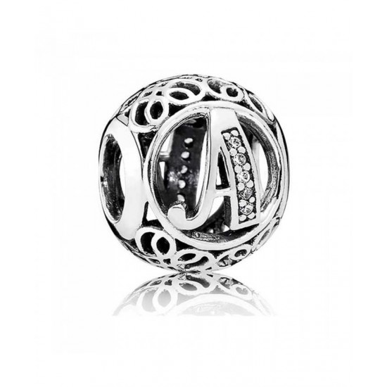 Pandora Charm-Silver Cubic Zirconia Vintage A Swirl