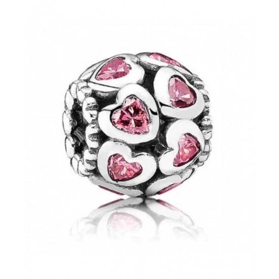 Pandora Charm-Silver Openwork Pink Cz Hearts Bead