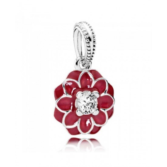 Pandora Charm-Oriental Bloom Red Enamel Flower Sterling Silver Drop