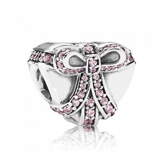 Pandora Charm-Silver Pink Cubic Zirconia Present Heart