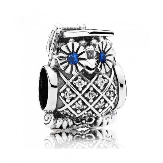 Pandora Charm-Silver Blue Cubic Zirconia Owl