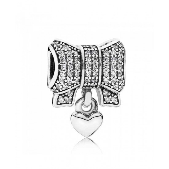Pandora Charm-Silver Cubic Zirconia Heart Bow