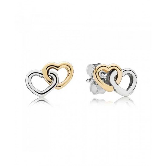 Pandora Earring-Silver 14ct Gold Interlocked Heart Stud