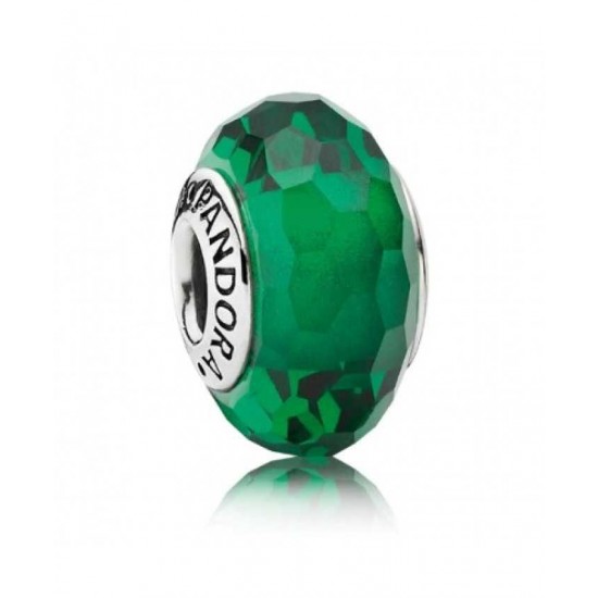 Pandora Bead-Silver Green Faceted Murano Glass