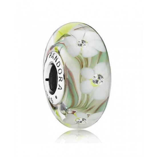 Pandora Charm-Silver Cubic Zirconia Multi Coloured Floral Murano Glass