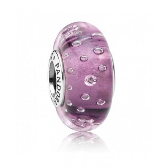Pandora Charm-Silver And Purple Fizzle Murano Glass