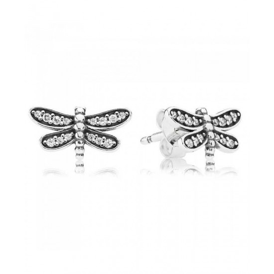 Pandora Earring-Silver Cubic Zirconia Dragonfly Stud