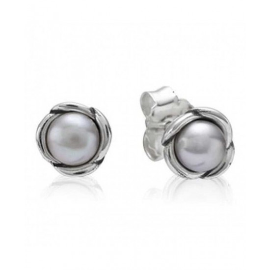 Pandora Earring-Sterling Silver Grey Freshwater Pearl Flower Studs