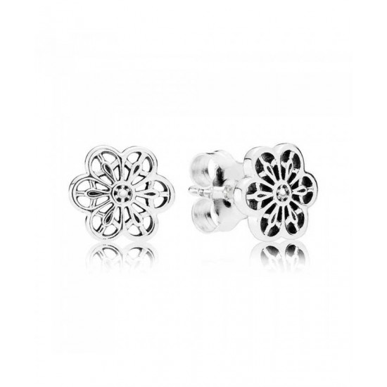 Pandora Earring-Silver Cubic Zirconia Floral Daisy Lace