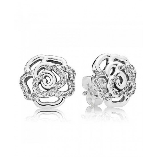 Pandora Earring-Silver Rose Cubic Zirconia Stud