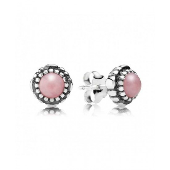 Pandora Earring-Silver October Birthstone Pink Opal Stud